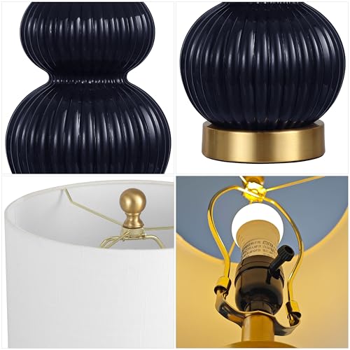 JONATHAN Y Daphne Ribbed Gourd Metal/Glass Table Lamp 20", Navy - color: Navy