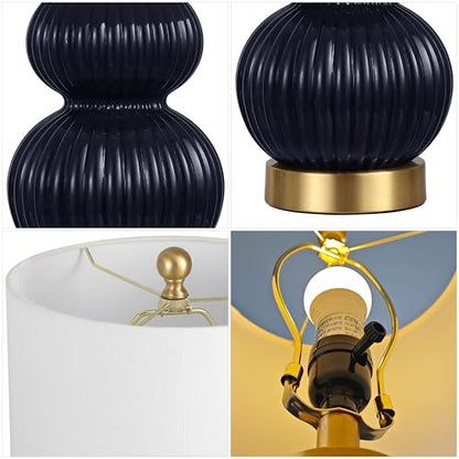 JONATHAN Y Daphne Ribbed Gourd Metal/Glass Table Lamp 20", Navy - color: Navy