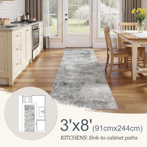 DMOYEST 3x8 Washable Runner Rug for Hallway Abstract Soft Carpet Runner - color: Grey Blue, size: 3' x 8' (Runner)