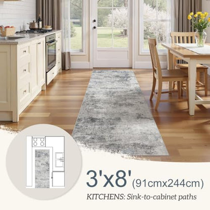 DMOYEST 3x8 Washable Runner Rug for Hallway Abstract Soft Carpet Runner - color: Grey Blue, size: 3' x 8' (Runner)