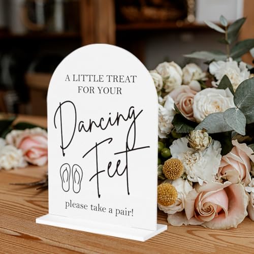 Dancing Feet Sign, Wedding Flip Flops Sign, Wedding Engagement Bridal Shower Reception Party Table Desk Acrylic Decor 8 - color: Dancing Feet