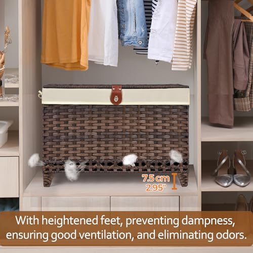Wicker Storage Basket with Lid, 105L Shelf Basket with Removable Liner Bag - color: Brown, size: 105L