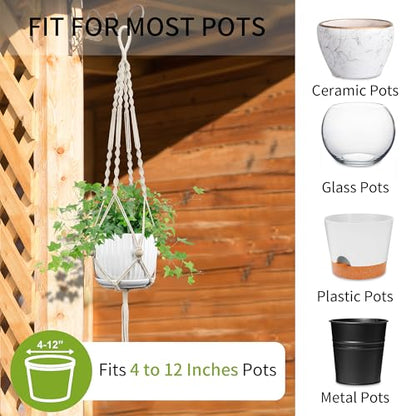 Macrame Plant Hanger - Fits 4-12 Inch Pots, Set of 2, Ivory - color: 44+44 Inch Ivory