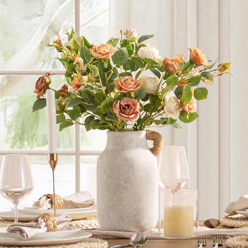 Vanselia Ceramic Flower Vase Home Table Decor Living Room Farmhouse 10.6 in - color: 10.6" Plus With Hemp Rope