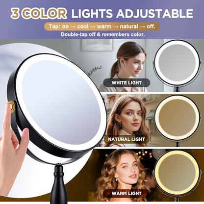 30X Magnifying Mirror with Lights-Matte Black 8" Dual Sided - color: Matte Black