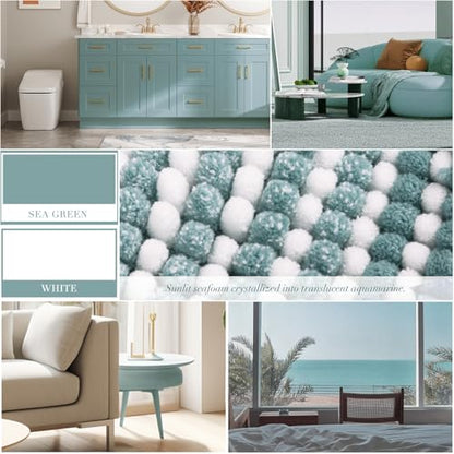 BSICPRO Bathroom Rugs Sets 2 Piece, Non Slip Striped Bath Mats, Sea Green - color: Sea Green, size: 20" x 32" Plus 16" x 24"