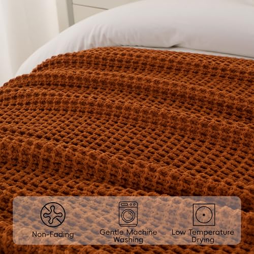 Waffle Knit Blanket Throw, Fall Caramel Throw Blanket for Couch, 50"x60" - color: Caramel, size: 50"x60"