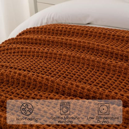 Waffle Knit Blanket Throw, Fall Caramel Throw Blanket for Couch, 50"x60" - color: Caramel, size: 50"x60"