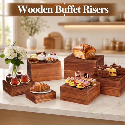 6 Pack Buffet Risers and Stands, Wood Risers for Buffet Table, Party Decor