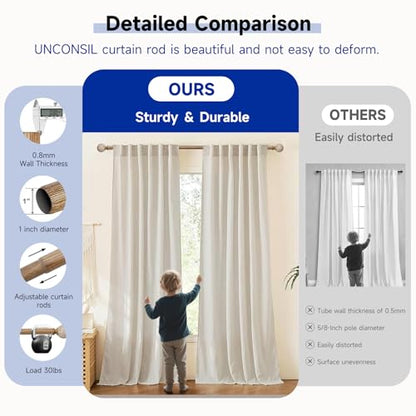 Wood Curtain Rods for Windows: 1 Inch Diameter Adjustable Heavy Duty Curtain Rod 32" to 45" with Imitation Wood Grain Leaf Pattern Finials - color: Wood grain, size: 32"-45"|1 PACK
