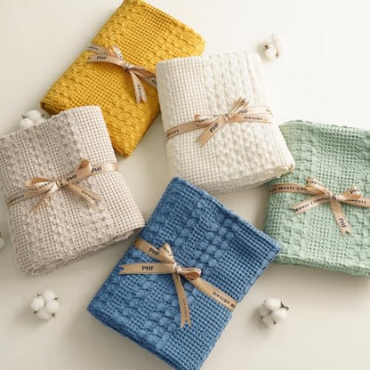 PHF Lightweight 100% Cotton Waffle Throw Blanket for Couch, Cannoli Cream - color: 25 Cannoli Cream, size: Throw(50"x60")