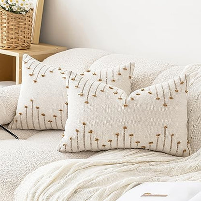 LILEPOY Boho Throw Pillow Covers 12x20 Farmhouse Lumbar Couch Pillow case - color: Beige and Brown, size: 20" x 12" (Pack of 2)