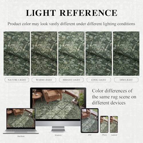 8x10 Washable Living Room Area Rug Soft Retro Dark Green Large Carpet - color: Dark Green, size: 8' x 10' (Rectangular)