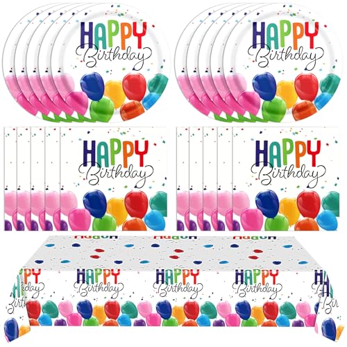41PCS Happy Birthday Decorations Colorful Birthday Themed Decorations Includes Disposable Paper Plates and Napkins,Tablecloth for Kids' Boys Girls Baby Shower - color: Colorful Birthday