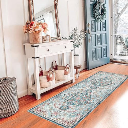 Pauwer Hallway Runner Rug 2x6, Washable Non Slip Boho Kitchen Runner, Teal - color: Teal, size: 2' x 6' (Runner)