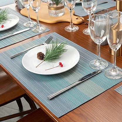 Winknowl Placemats, Set of 8 Heat Resistant Stain Resistant Woven Vinyl Insulation Placemats, Durable Washable Elegant Table Mats for Dining (Blue) - color: Christmas Blue, size: Set of 8
