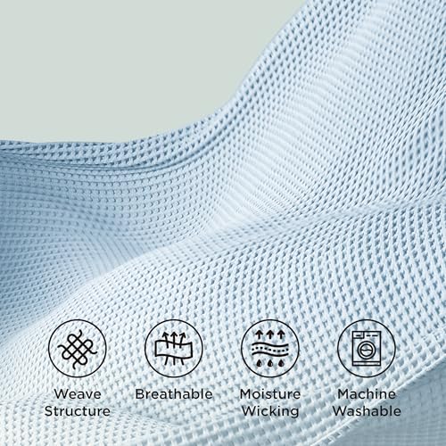 Bedsure Lightweight 100% Cotton Waffle Blanket, Throw XL, Celestial Blue - color: Celestial Blue, size: Throw Xl (50" X 70")