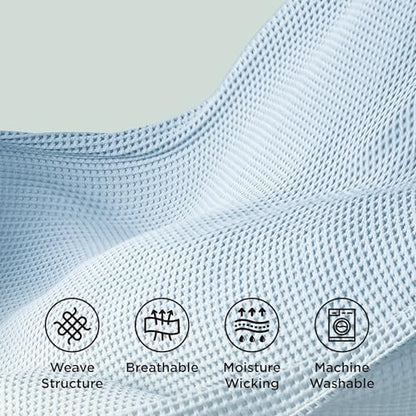 Bedsure Lightweight 100% Cotton Waffle Blanket, Throw XL, Celestial Blue - color: Celestial Blue, size: Throw Xl (50" X 70")