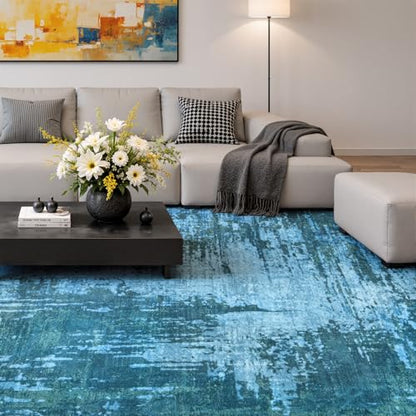 Merelax 5x7 Blue Washable Area Rug Non-Slip Faux Wool Abstract Rug - color: Blue, size: 5' x 7'(60''x84'')