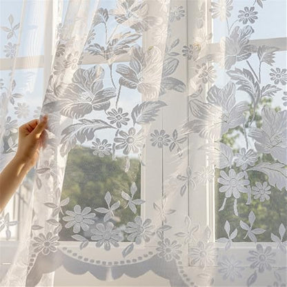 2pcs White Lace Arched Sheer Curtain for Doorway Kitchen Window - size: 63"W x 39"L (Pack of 2)