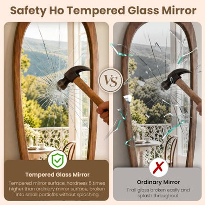 60"x22" Asymmetrical Mirror, Solid Wood Frame, Irregular Design - color: Brown, size: 60"L x 22"W