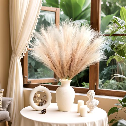 Faux Pampas Grass, 8 Pcs 35.4" Tall Pampas Grass Vase Filler, Beige Mixed - color: Beige, size: 35.4inch-8Pcs