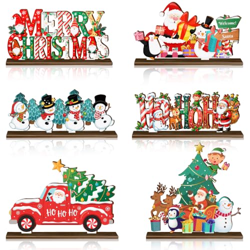 6pcs Christmas Wooden Tabletop Ornaments for Christmas Party Decorations