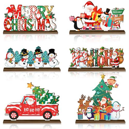 6pcs Christmas Wooden Tabletop Ornaments for Christmas Party Decorations