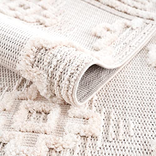 Hauteloom Thackeray Farmhouse Living Room Bedroom Modern Moroccan Medallion Area Rug - Soft Shaggy High Low Carpet - High Pile - Bohemian, Boho - White, Beige, Cream - 5'3" x 7' - color: Cream / Rosales, size: 5'3" x 6'11" (Rectangular)
