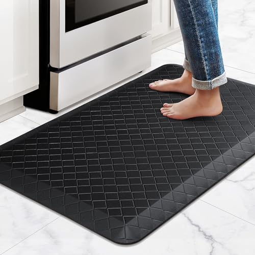 HappyTrends Kitchen Floor Mat - 4/5 Inch Thick Anti-Fatigue Kitchen Rug - color: Black, size: 36"L x 22"W x 0.8"Th
