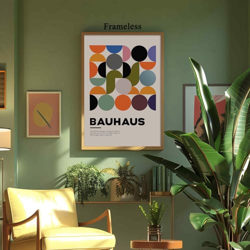 Bauhaus Canvas Wall Art Mid Century Modern Poster Abstract Boho Art Prints Modern Geometric Abstract Minimalist Wall Art Bauhaus Exhibition Poster Minimalist Geometric Painting 16x24in No Frame - color: Colorful Bauhaus