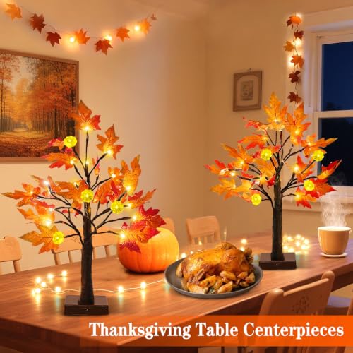 TURNMEON Fall Decor 2 Pack 24 Inch Prelit Fall Maple Tree 48 LEDs Timer - size: 2Pack 24 Inch