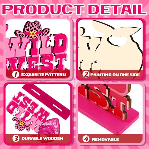 CroBlissful 6 Pcs Western Cowgirl Party Decorations Wooden Let's Go Girls Table Centerpieces Pink Disco Cowgirl Table Decor for Western Girl Birthday Bachelorette Spring Rodeo Party Supplies - style: Cowgirl