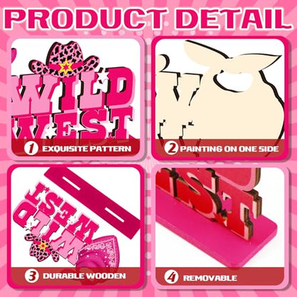 CroBlissful 6 Pcs Western Cowgirl Party Decorations Wooden Let's Go Girls Table Centerpieces Pink Disco Cowgirl Table Decor for Western Girl Birthday Bachelorette Spring Rodeo Party Supplies - style: Cowgirl
