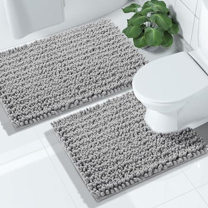 Yimobra Bathroom Rugs Sets 2 Piece, Super Absorbent Bath Mat Set, Grey - color: Grey, size: 32''x20''+24''x20''U-Shaped