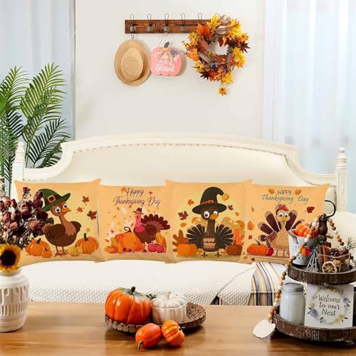 ONFAON Thanksgiving Turkey Pillow Covers, Fall Pillow Covers 18x18 Set of 4 - color: Fall 09