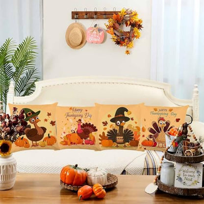 ONFAON Thanksgiving Turkey Pillow Covers, Fall Pillow Covers 18x18 Set of 4 - color: Fall 09