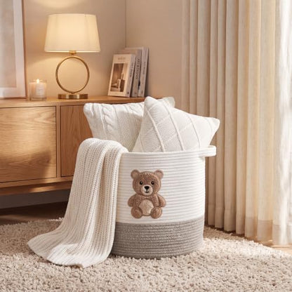 LemonRoad Teddy Bear Basket 14"x14", Baby Laundry Basket with Handles