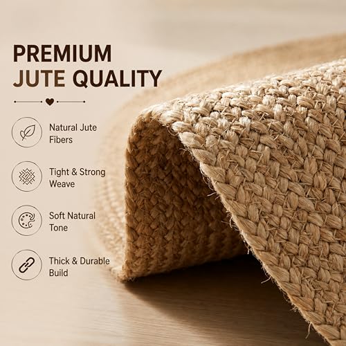 THE BEER VALLEY Jute Braided Area Rug, Natural, 4 Feet Round - color: Natural, size: 4' (Round)