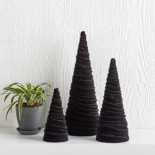 Black Velvet Trees Set of 3, Modern Black and White, Holiday Entryway, Winter Home Mantel, Valentine Tabletop Tree, Centerpiece Holiday Table, Minimalist (Black) - color: Black