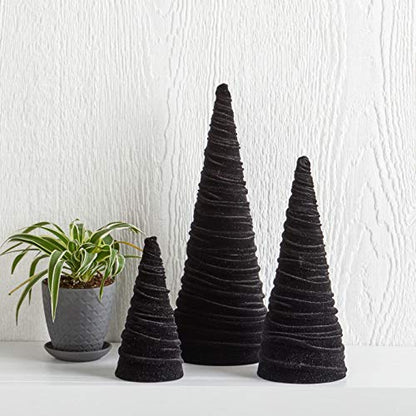 Black Velvet Trees Set of 3, Modern Black and White, Holiday Entryway, Winter Home Mantel, Valentine Tabletop Tree, Centerpiece Holiday Table, Minimalist (Black) - color: Black