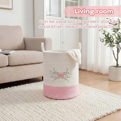 Honeydak Pink Butterfly Laundry Basket Hamper Coquette Laundry Basket - style: Butterfly