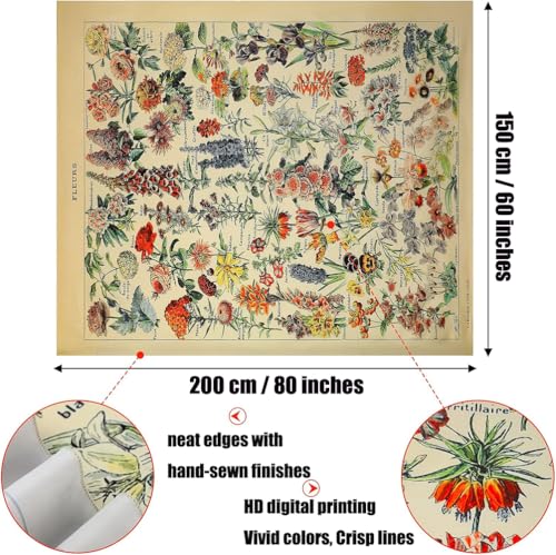 Vintage Flowers Tapestry 80”x60”, Long Vertical Wall Hanging Reference Illustrative Botanical Tapestries for Bedroom Aesthetic Floral Tapistry Botanical Plants Tapestry Wall Hanging Cute Bedroom Decor - color: Vintage Flowers, size: 80"L x 60"W