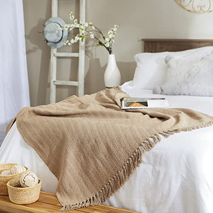 DII Industrial Tonal Textured Woven Throw 50x60, Stone - color: Stone