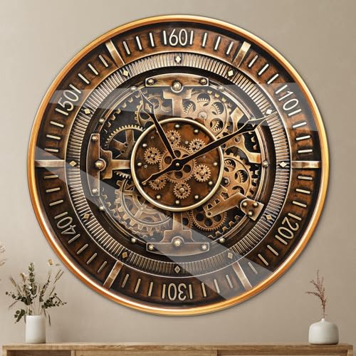 24 Inch Large Real Moving Gears Antique Brass Gold Metal Wall Clock - color: 24 Inch Antique Brass Gold