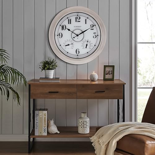 CLXEAST 18" Illuminated Outdoor Clocks for Patio Waterproof - color: Weathered Whitewash