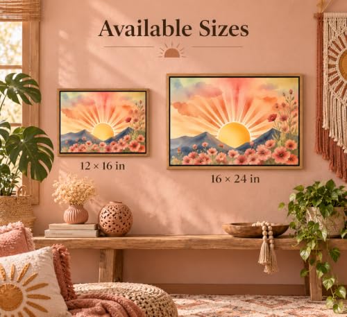 Framed Boho Sun Canvas Wall art - color: Framed, size: 24"L x 16"W