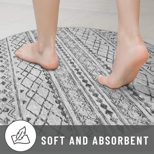 KUTA Boho Geometric Washable Circle Rug 3Ft Grey Moroccan Washable - color: Grey, size: 3' (Round)