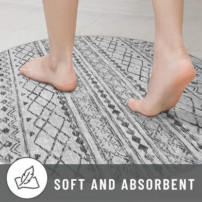 KUTA Boho Geometric Washable Circle Rug 3Ft Grey Moroccan Washable - color: Grey, size: 3' (Round)