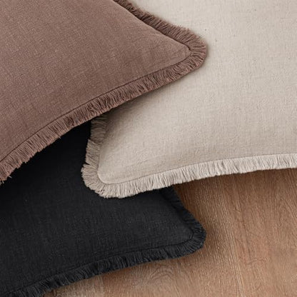 Linen Fringe Throw Pillow Covers 18x18 Inch Set of 2,Black - color: Black, size: 18" x 18" (Pack of 2)